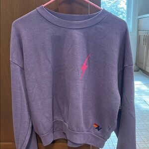 Aviator Nation extra small purple crewneck with pink lightning bolt